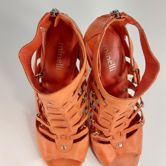 Minelli Salmon Leather Open High Heel Sandal Booties, 40 - Picture 5 of 10